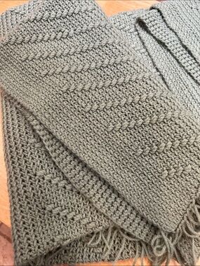 Home Handmade Sage Green Knit Throw with Fringe Large- Size Blanket
